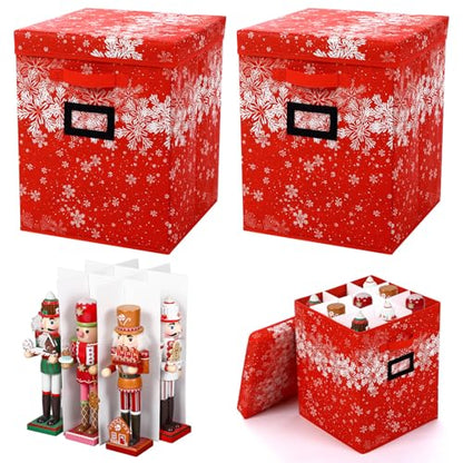Large Christmas Nutcracker Storage Box - Red Snowflake 2 Pack Holds 18 Figurines