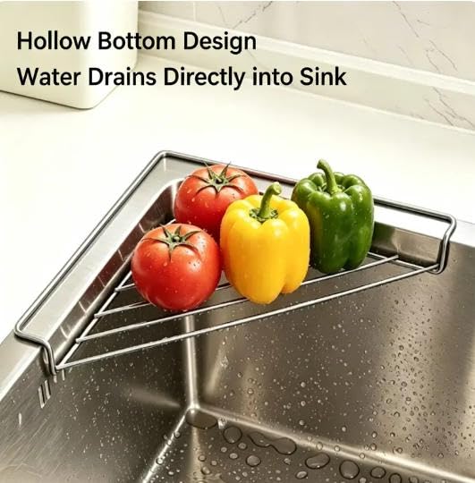 2pcs Stainless Steel Corner Sink Shelf with Triangular Wire Rack Kitchen Organizer