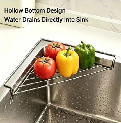 2pcs Stainless Steel Corner Sink Shelf with Triangular Wire Rack Kitchen Organizer