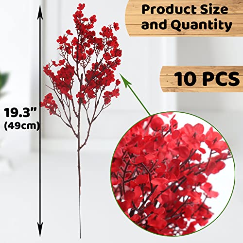 Artificial Baby's Breath Flowers - Red, 10 Pcs Silk Floral Decor for Christmas and Home