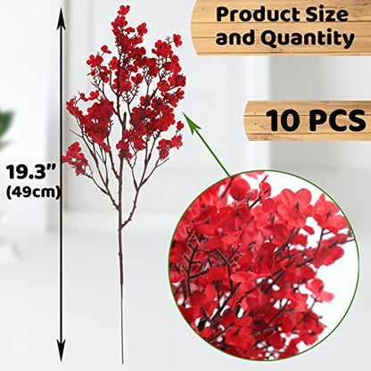 Artificial Baby's Breath Flowers - Red, 10 Pcs Silk Floral Decor for Christmas and Home