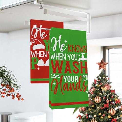 Christmas Bathroom Dish Towels Set of 2 - Funny Holiday Kitchen Decor