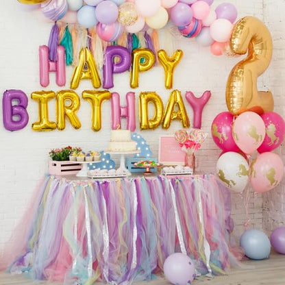 Blue 14ft Ruffle Table Skirt for Wedding Birthday Party Decorations - Rectangular 168x30 Inches