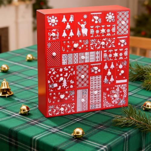 Refillable Wooden Advent Calendar with 24 Drawers - Christmas Countdown Decor