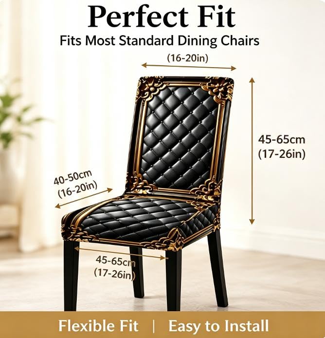 6 Pack Gold Baroque Stretch Dining Chair Covers - Elegant, Washable Furniture Protectors