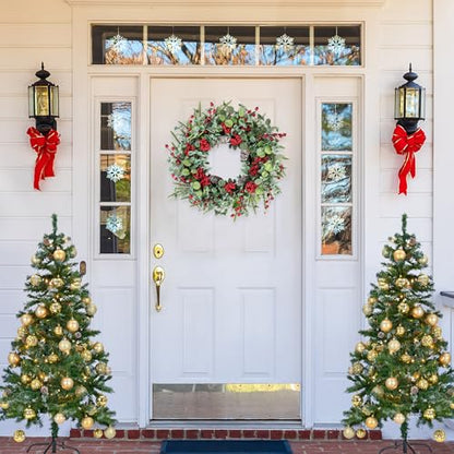 Artificial Christmas Wreath 22 Inch with Red Berries Pine Cones and Eucalyptus - Green