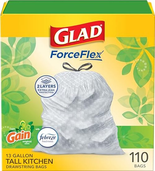 Glad ForceFlex Tall Kitchen Trash Bags, 13 Gallon, Gain Original, 40 Count (Package May Vary)