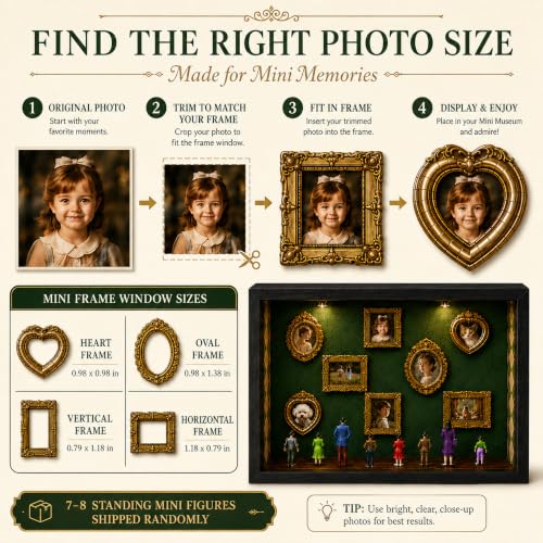 DIY Mini Museum Shadow Box Kit with Gold Frames & Figurines for Personalized Photo Display