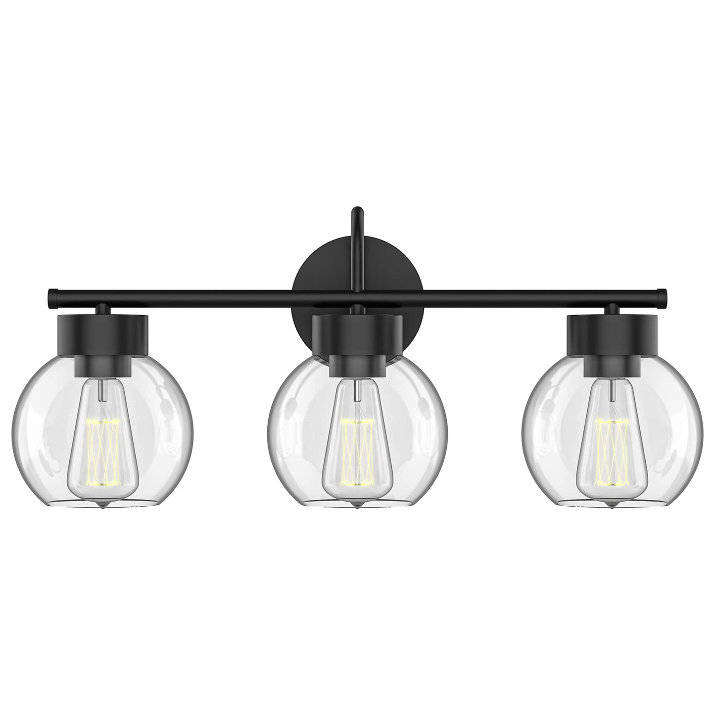 EAPUDUN 3 Lights Vanity Light Fixtures Over Mirror, Matte Black Farmhouse Bathroom Light Fixtures with Clear Glass Shades,Industrial Wall Light Fixture for Bathroom Over Mirror WLA1435-MBK