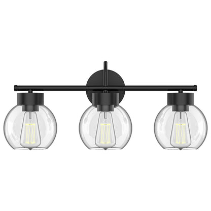 EAPUDUN 3 Lights Vanity Light Fixtures Over Mirror, Matte Black Farmhouse Bathroom Light Fixtures with Clear Glass Shades,Industrial Wall Light Fixture for Bathroom Over Mirror WLA1435-MBK