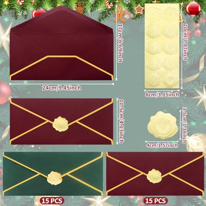 Business Envelopes with Gold Border - #10 Pack of 30 Green Red Holiday Envelopes
