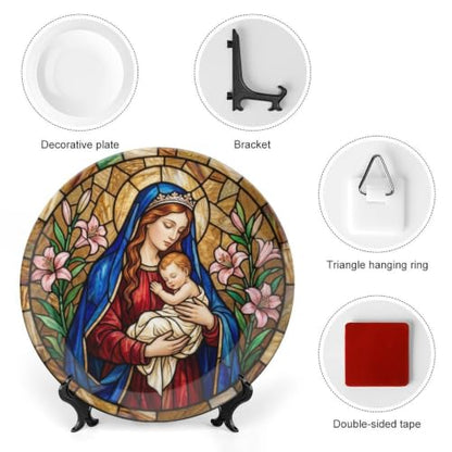 Christmas Stained Glass Decorative Plate for Display - Style 4, 6-10 Inch
