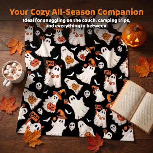 Halloween Ghost Blanket 50x60 Inch Flannel Throw - Soft Warm Bed Cover