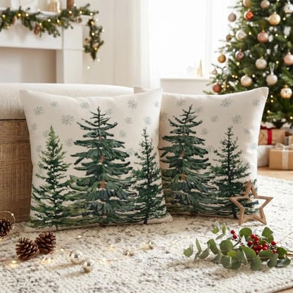 Christmas Tree Pillow Covers Set of 2 - 22x22 Inch Holiday Decor
