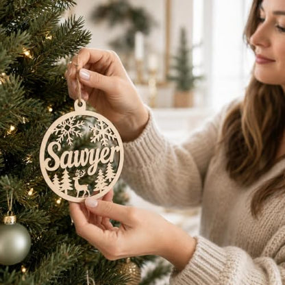 Personalized Wooden Christmas Ornament with Custom Name - Holiday Tree Decor