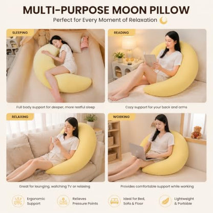 Blue Moon Shaped Oversized Body Pillow - C Shaped Hugging Pillow for Sleep & Relaxation