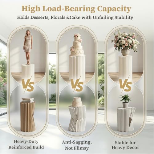 Wedding Pedestal Stand Set with Acrylic Tops - 5 Graduated Heights, Heavy-Duty Columns