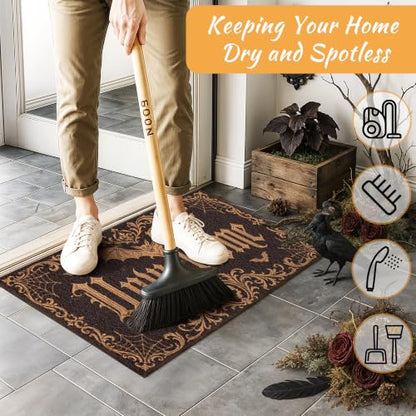 Halloween Front Door Mat Gothic Bat Skull Doormat with Unwelcome Design - Bat Variation