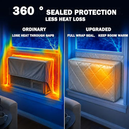 Silver Insulated Window AC Cover with Windproof Wing - L 21.3" x 14.2" x 3.1"