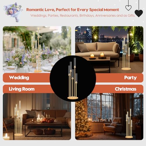 8-Piece Gold Candle Holder Set - 41.3 Inch Tall Home Decor with 5 Arms - Only Holders
