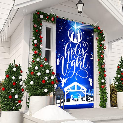 Religious Nativity Christmas Door Cover - Holy Night Scene, 71x35 Inch