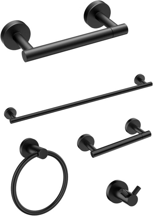 FORIOUS Bathroom Accessories Set - Modern 24 Inch SUS304 Stainless Steel Towel Bar | Matte Black Finish