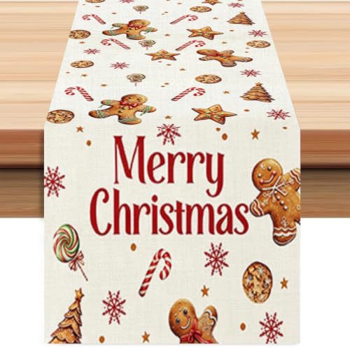 Christmas Gingerbread Table Runner 13x72 Inch Holiday Decor