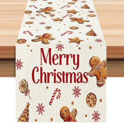 Christmas Gingerbread Table Runner 13x72 Inch Holiday Decor