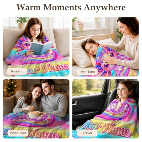 Custom Axolotl Blanket for Girls Kids Violet - Personalized Cozy Throw for Bed Sofa Travel