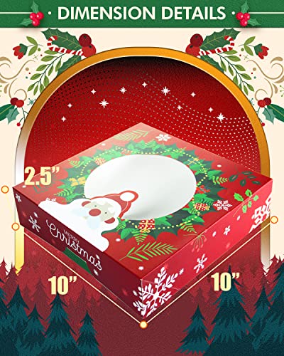 Christmas Pie Boxes with Window 10x10x2.5 Inch - 12 Pack Cookie Bakery Boxes - Holiday Gift Packaging