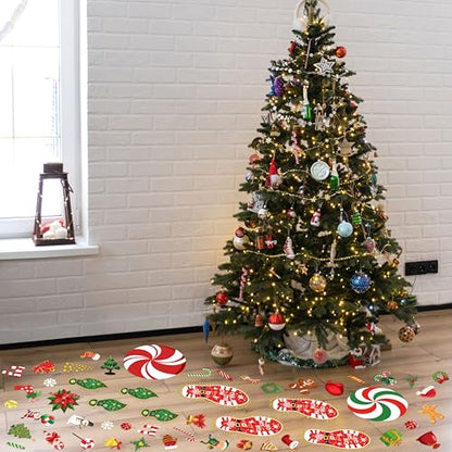 Christmas Floor Decals 268PCS Peppermint Santa Footprints Party Decorations