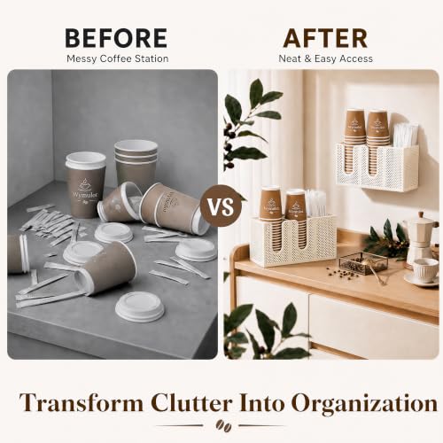 Wall Mount Cup and Lid Organizer for Coffee Station Beige