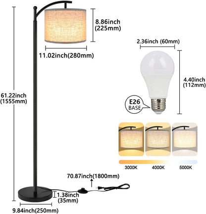 ROTTOGOON Floor Lamp - Tall Industrial Design with 3 Color Temperatures LED Bulb | Beige Shade Included