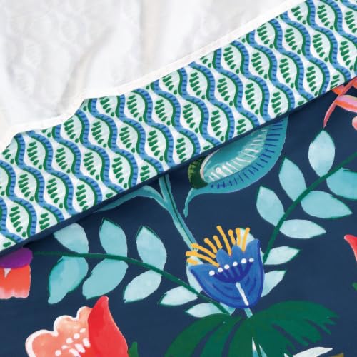 Navy Duvet Cover Set - King Botanical Floral Bird Design, Reversible Cotton