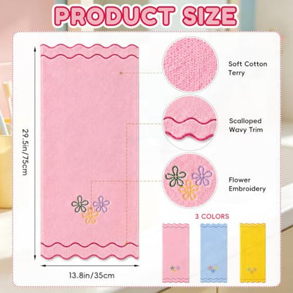 Cartoon Cotton Hand Towels Set - Embroidered Floral Scalloped Edge Bathroom Kitchen Decor