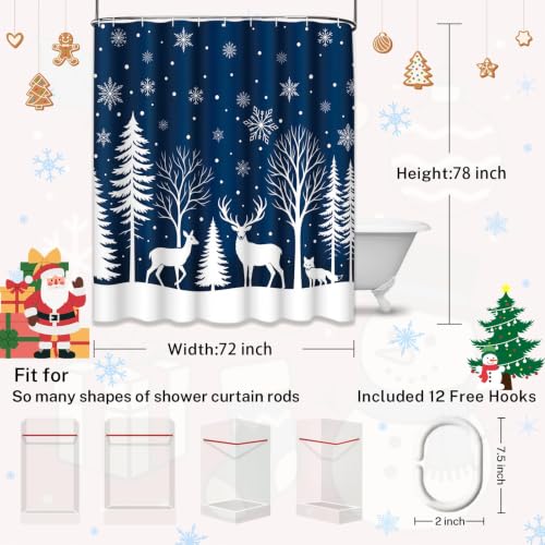 Bathroom Shower Curtain 72x78 Inches - Christmas Blue Winter Design