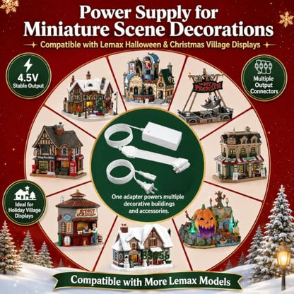 4.5V 5A Multi-Port Power Adapter for Lemax Christmas & Halloween Village Lights
