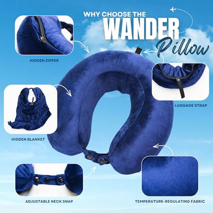 Travel Pillow with Built-In Blanket - Jet Noir / Softcover, Memory Foam Neck Support for Airplane & Long Flights