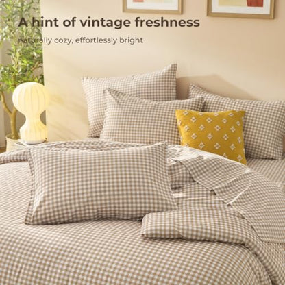 Litanika Full Size Tan Gingham Comforter Set - 7 Pieces Bedroom Bedding