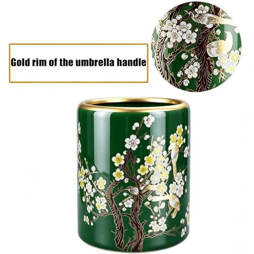 Multicolor Ceramic Umbrella Stand with Hand-Painted Floral Pattern - Green