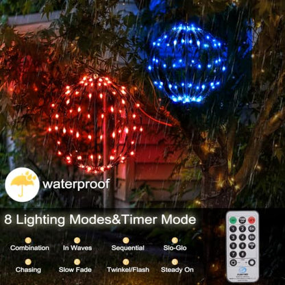 Outdoor LED Light Balls Set - Red & Blue Christmas Decorations, 2 Pack