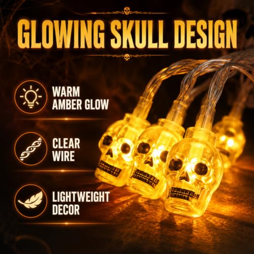 Halloween Skull String Lights - 9.8FT 20 LED Battery Operated - Variation A