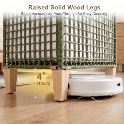 Double Laundry Hamper with Lid and Wood Feet, 120L Handwoven Basket