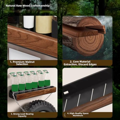35cm Rotating Suction Wall Shelf for Kitchen and Bathroom - Natural Walnut & Aluminum