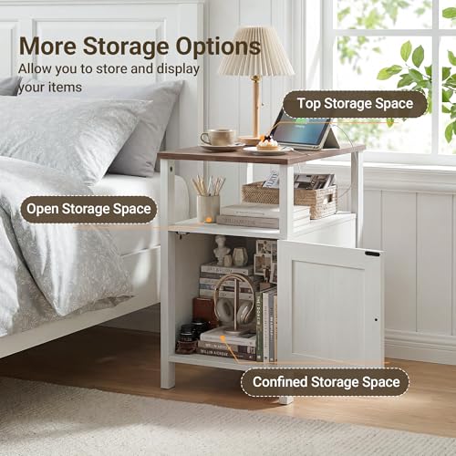 Claiks Farmhouse Nightstands with Charging Station - Set of 2, White