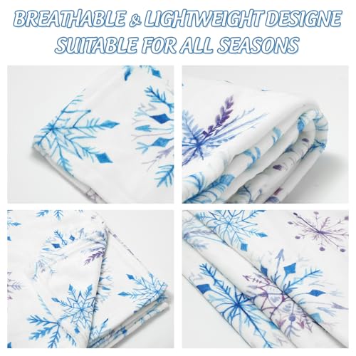 Christmas Snowflake Fuzzy Throw Blanket - Blue & Purple Watercolor Winter Decor, 50x60 Inch