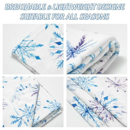 Christmas Snowflake Fuzzy Throw Blanket - Blue & Purple Watercolor Winter Decor, 50x60 Inch
