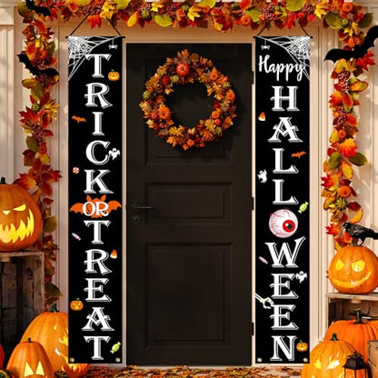 Halloween Decorations Outdoor Banner Trick or Treat Happy Halloween Porch Sign Festive Wall Decor