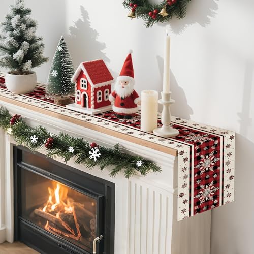 Artscope Snowflakes Christmas Table Runner Red 13x120 Inch - Holiday Decor