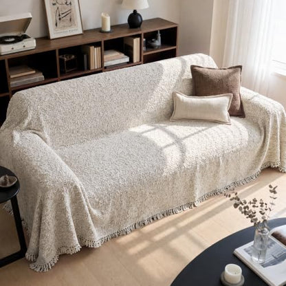 Chenille Couch Cover for Sofa 71x118 Sand - Reversible Sofa Protector
